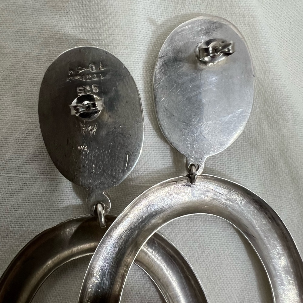 HUGE 3 5/8" Sterling Silver Onyx Earrings.  Statement Earrings BoHo Style.☑️ - Picture 5 of 7